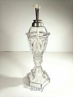 Whale Oil Or Fluid Lamp Clear Pressed Glass With Two Wick Burner Mid 1800's