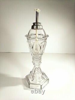 Whale Oil Or Fluid Lamp Clear Pressed Glass With Two Wick Burner Mid 1800's