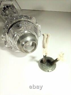 Whale Oil Or Fluid Lamp Clear Pressed Glass With Two Wick Burner Mid 1800's