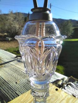 Whale Oil Or Fluid Lamp Clear Pressed Glass With Two Wick Burner Mid 1800's