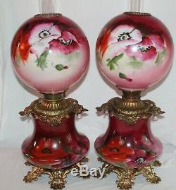 Wonderful Hand Painted PAIR of Gone with the Wind Oil Lamps