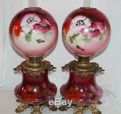 Wonderful Hand Painted PAIR of Gone with the Wind Oil Lamps