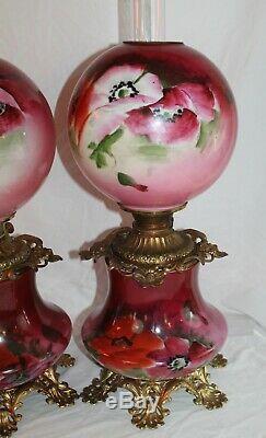 Wonderful Hand Painted PAIR of Gone with the Wind Oil Lamps