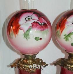 Wonderful Hand Painted PAIR of Gone with the Wind Oil Lamps