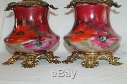 Wonderful Hand Painted PAIR of Gone with the Wind Oil Lamps