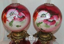 Wonderful Hand Painted PAIR of Gone with the Wind Oil Lamps