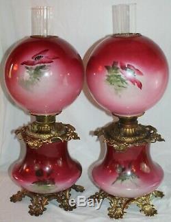 Wonderful Hand Painted PAIR of Gone with the Wind Oil Lamps