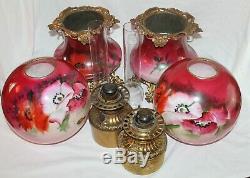 Wonderful Hand Painted PAIR of Gone with the Wind Oil Lamps