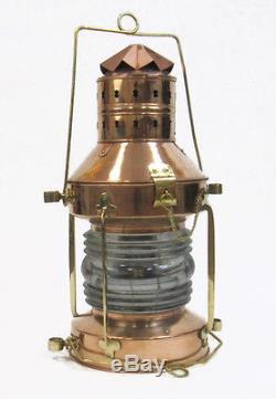 XL 20 Ships Anchor Lantern Oil Lamp Copper & Brass Fresnel Lens